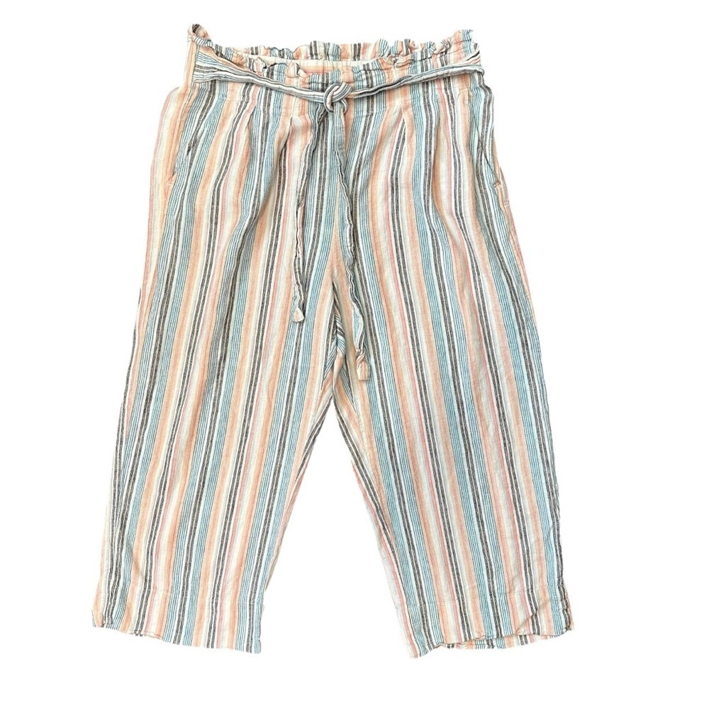 Zac & Rachel striped linen blend cropped wide-leg pants with paperbag waist M